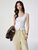 # Hilo de Seda Ecocos de 260g # Camisola para Mujer con Diseño de Botones de una Sola Fila, Corte Ajustado, Versátil para Usar en Capas o Sola, Top sin Mangas.