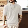 Nueva Camiseta de Manga Corta de Punto Oscuro con Pliegues de Estilo Aristocrático de Alta Gama para Hombre Marca Trendy de Otoño Camiseta Casual Fresca Texturizada para Hombre