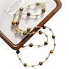 Collar Maillard de Cadena para Clavícula con Perlas Shijia de Alto Brillo y Piedra Ojo de Tigre Natural de Alta Calidad para Otoño e Invierno, Cadena para Suéter para Mujer
