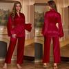 Conjunto de Pijama de Seda Gelada Wenhua para Mulheres, Conjunto de Duas Peças de Roupão e Calça Longa de Cor Sólida de Alta Qualidade para Primavera/Verão, Roupa de Casa Tz3380