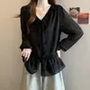 Colección Otoño 2026: Camisa Larga de Manga Larga con Volantes Suaves y Detalle de Corbata para Mujer Tallas Grandes, Elegante Blusa Estilo Francés