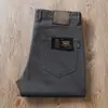 Estación europea 2023otoño gruesos para hombre gris oscuro sarga algodón lavado elástico Pantalones casuales rectos de negocios