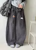 Pantalones de pierna ancha para niña con solapa trasera, Nuevo estilo Otoño 2026, Caída, Estilo Old Money, Corte holgado, Estilo BF perezoso, Falso dos piezas