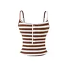 Camisola rayada informal para mujer coreana, nuevo estilo retro, top sexy sin mangas con botones, camiseta básica ajustada