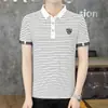 Camiseta masculina listrada de manga curta verão tendência marca masculina gola polo top de seda gelo manga meia-manga roupas substituto cabelo