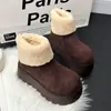 Botas de Nieve Gruesas para Mujer que Aumentan la Altura 2026 Nuevo Estilo de Invierno Cálidas Forradas de Felpa Botines Cortos de Piel Moda Ugly-Cute Cabeza Grande Zapatos de Algodón