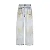 Jeans de Mezclilla Lavados y Desgastados para Hombre, Marca de Moda High Street, Diseño de Cruz, Personalidad de Nicho, Pantalones Casuales de Pierna Recta