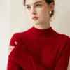 Suéter de punto 100% cachemira pura, nuevo para otoño e invierno, corte holgado con bordes enrollados, cuello semialto, suéter pullover versátil, capa base