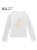 Camiseta de manga larga con cuello en U para mujer, nuevo estilo primavera y otoño, estampado de cachorro de dibujos animados, corte ajustado, favorecedora, top moderno