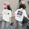 Camiseta de manga corta con estampado de dibujos animados de algodón puro para niñas (2025), informal, combinable, de media manga y moderna.