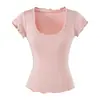 Camiseta Top de Mujer 2026 Primavera/Verano Nuevo Ajuste Delgado Color Sólido Diario con Adorno de Encaje Cuello Redondo Manga Corta
