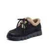 2025 Nuevos Zapatos de Invierno de Algodón y Piel de Vaca Zapatos de Cuero para Mujer Cosidos a Mano con Cordones Cálidos con Plus de Lana Versátiles con Suela Gruesa Zapatos para Madre