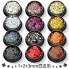 Polvo brillante de alto destello con diamantes Lentejuelas PET ultrafinas Set mixto de 1+2+3 mm para arte de uñas Polvo láser degradado