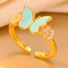 Nuevo Anillo Estilo Chino Medieval Palaciego Esmalte Goteo de Aceite Anillo Luminoso Flor Mariposa Nicho Lujoso Accesible Anillo de Gama Alta para Mujer