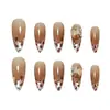 10 Piezas de Uñas Postizas con Estampado de Leopardo Francés, Parches para Uñas, Piezas de Uñas de Alta Gama, Uñas Portátiles Hechas a Mano Ojo de Gato