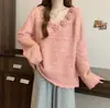 Suéter de Punto con Cuello en V y Flores Estéreo Francés para Mujer Otoño e Invierno 2025 Nuevo Diseño Holgado Estilo Suave Suéter