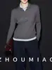 2025Ss [Textura do Tempo] Tricô Polo Clássico de Cor Contrastante para Mulheres, Top Elegante da Moda