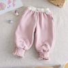 Pantalones forrados de felpa para niñas para otoño e invierno, pantalones jogger casuales de felpa integrada para niños, pantalones deportivos cálidos gruesos para bebés