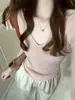Camiseta de Punto Chic de Manga Corta Estilo Coreano para Mujer, Verano Ajustada, Estilo Suave, Top con Cuello en V que Entalla la Cintura