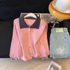Foto Real de Suéter de Punto con Bloques de Color, Cuello Polo Estilo Chanel, Top de Manga Larga para Mujer, Nuevo de Primavera 2026, Estilo Chic Francés y Suave