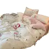 Juego de funda de edredón de algodón lavado Hello Kitty estilo Ins para chica de cuatro piezas, juego de sábanas de tres piezas estilo princesa para dormitorio