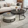 Mesa de centro de pizarra para sala de estar, uso doméstico, mesa de cristal templado, minimalista moderno, apartamento pequeño, lujo ligero, nuevo modelo 2026, redonda, minimalista