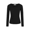 Fotos Reais de Roupas Femininas para Comércio Exterior, Camiseta Básica Lisa com Forro de Fleece e Espessada para Outono e Inverno, Gola Quadrada, Ombro Normal, Manga Longa.