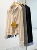 2025 Nuevo Otoño Talla Grande para Mujeres Estilo Coreano Contraste Falso Dos Piezas Cuello Vuelto Rayas Sudadera Suéter Top