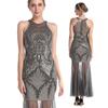 Vestido Processamento OEM Personalizado Festa Novo Elegante Sem Mangas Paetês Miçangas Tule Vestido de Noite Saia Longa