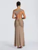 Cross-Border Independent Brand One-Shoulder Slim-Fit Knitted Fishtail Gown Asymmetrical Off-Shoulder High-End Evening Dress