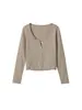 Ropa de mujer de venta caliente transfronteriza en Amazon para el otoño de 2026: estilo delicado, encaje de patchwork, corte corto, manga larga, blusa de dos tonos