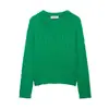2026 Novo Estilo Moda Europeia e Americana Feminina Simples Versátil Cor Sólida Trançado de Oito Fios Gola V Suéter de Malha Manga Longa Top Verde