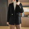 Nuevo abrigo de lana para mujer de doble cara con solapa, color liso simple, corte holgado casual para el trabajo, otoño e invierno 2023