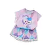 Pijama Feminino Verão Roupa de Bebê 2025 Novo Estilo Ocidental Crianças Grandes Verão Popular na Internet Manga Curta Shorts Conjunto de Duas Peças
