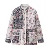 Roupas Femininas Estilo Europeu e Americano Transfronteiriças Aliexpress Ins Novo Produto Quente Jaqueta de Algodão Estampada Floral com Gola Alta Francesa
