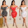 X5645 Moda Transfronteriza Sexy para Mujer Club Nocturno Pedrería Malla Perspectiva Hombro Descubierto Borlas Envuelto Pecho Hueco Vestido
