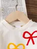 Outono 2025 Pronto para Vestir Meninas Estilo Casual Fofo Moletom de Manga Longa Damasco Decorado com Laço + Calça