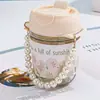 Vaso de vidrio de doble pared con perlas y pajilla, taza de café, vaso de vidrio estilo pulsera, diseño de alta calidad, botella de agua aislada portátil para mujeres, venta al por mayor