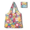 Nova grande bolsa de compras dobrável, bolsa quadrada de pano com flores, bolsa de compras portátil, bolsa tote dobrável