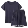 Dropshipping Novo Estilo Pijama de Verão Feminino, Conjunto de Shorts de Manga Curta, Conjunto de Duas Peças para Casa, Confortável, Simples e Casual