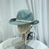 Sombrero de pescador de mezclilla de estilo coreano con correa de letras a la moda para hombre y mujer, sombrero de cubo retro para primavera y verano, sombrero de montañismo con protección solar para exteriores