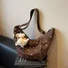 Bolsa Transversal de Grande Capacidade de Luxo para o Outono e Inverno para Mulheres 2025 Nova Bolsa Dumpling Marrom Bordada com Laço