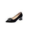 Zapatos de mujer de punta baja con pedrería transfronterizos de comercio exterior, zapatos de mujer negros cómodos y modernos, zapatos bajos de otoño