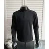 Camiseta masculina de manga longa estilo Henley desconstruído americano, estilo outono high-street, base cinza, top limpo e bem ajustado