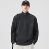 Suéter de Punto con Cuello Alto y Media Cremallera para Hombre Estilo Retro Americano Holgado Novedad Otoño e Invierno 2025 Tendencia de Punto para Parejas