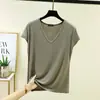 Camiseta Modal com Decote V de Manga Curta para Mulheres, Verão Fina Slim Fit, Novo Estilo 2026, Tamanho Grande, Adequada para Roupa Externa