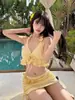 Bikini de Tres Piezas Estilo Francés para Chica Pura y Deseo Nuevo con Espalda Descubierta que Cubre el Vientre y Luce Delgado, Adecuado para Vacaciones en la Playa y Traje de Baño para Fuentes Termales para Mujeres