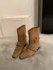 Botas vaqueras retro francesas color caqui, gamuza, principios de otoño, elegantes, estilo callejero, inspiración británica, boca ancha, botines para mujer