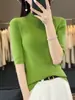 Outono e Inverno Novo Lã Penteada Ultra Fina Linha Única Pronto Para Vestir Gola Alta Meia Slim Tricô Versátil Listrado Manga Média Base