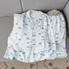 Pijama feminino novo para primavera e outono, algodão nuvem, manga longa, gola pequena, calça de manga longa, conjunto para casa, pode ser usado fora